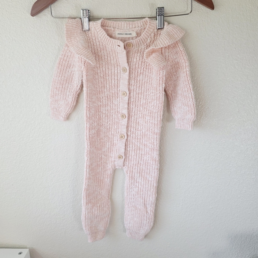 Indigo Dreams Pink Ruffled Knit Bodysuit